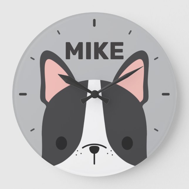 Cute French Bulldog with Personalised Name Large C Clock (Front)