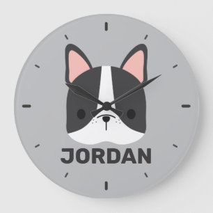 Cute French Bulldog with Personalised Name Large Clock