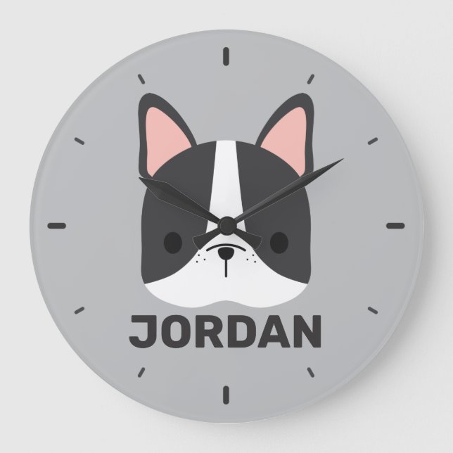 Cute French Bulldog with Personalised Name Large Clock (Front)