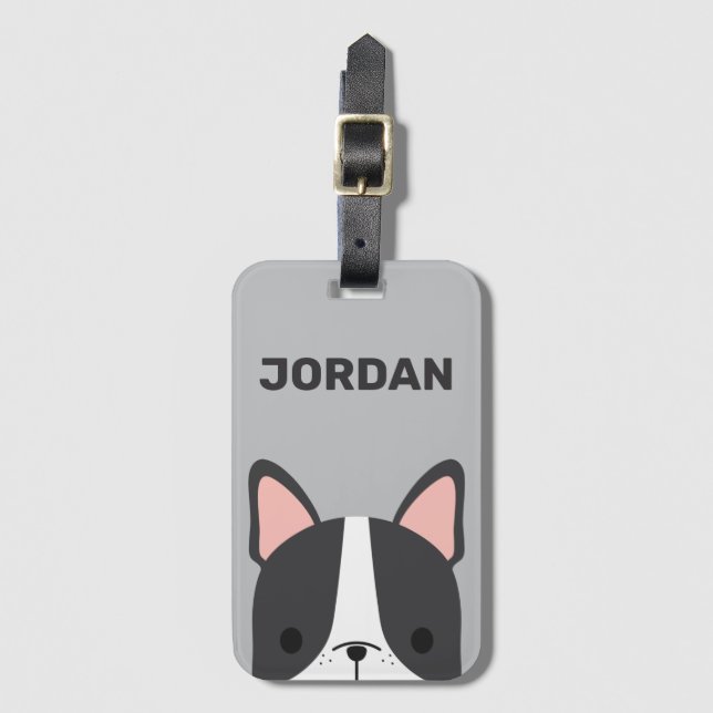 Cute French Bulldog with Personalised Name Luggage Tag (Front Vertical)