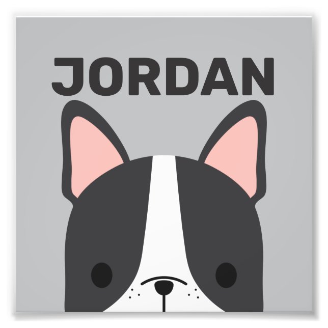 Cute French Bulldog with Personalised Name Photo Print (Front)