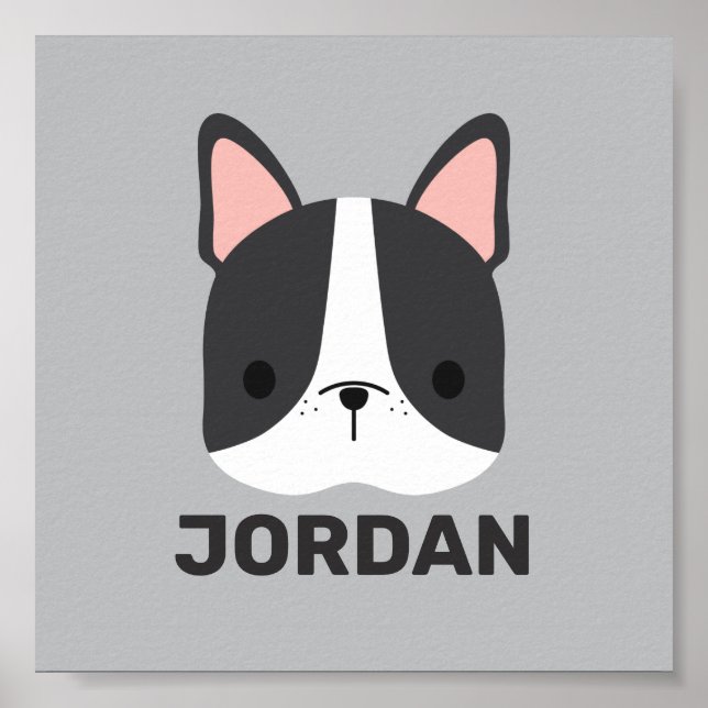 Cute French Bulldog with Personalised Name Poster (Front)