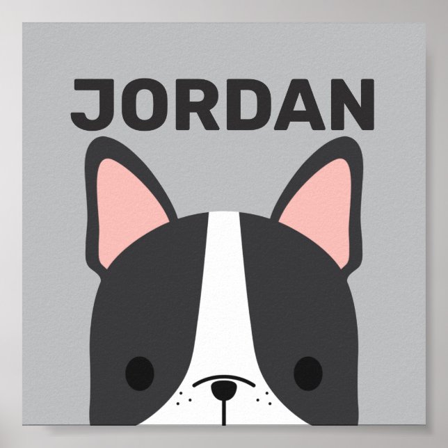 Cute French Bulldog with Personalised Name Poster (Front)