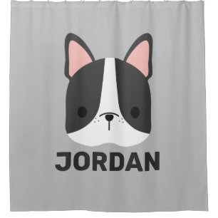 Cute French Bulldog with Personalised Name Shower Curtain