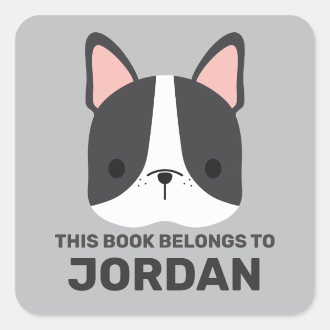 Cute French Bulldog with Personalised Name Square Sticker (Front)