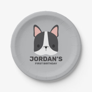 Cute French Bulldog with Personalized Name Paper Plate