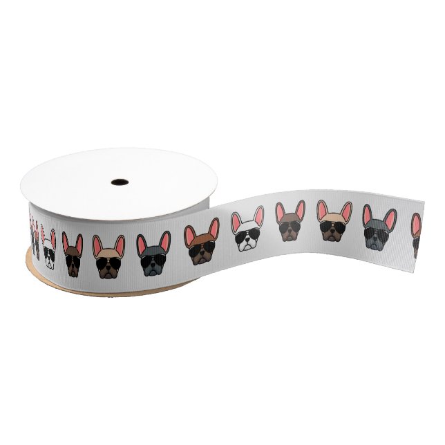 Cute French Bulldogs | Frenchie Pattern Grosgrain  Ribbon (Spool)
