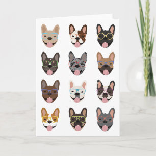 Cute French Bulldogs Wearing Glasses Card