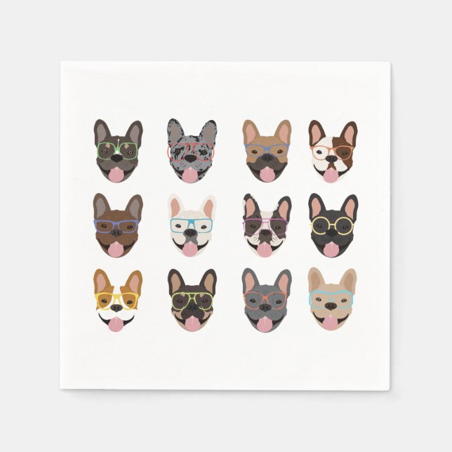 Cute French Bulldogs Wearing Glasses Napkin (Front)