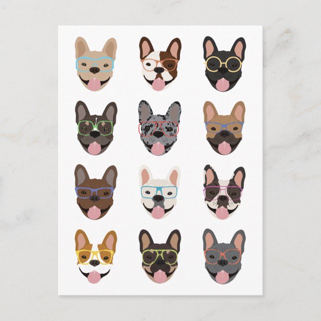 Cute French Bulldogs Wearing Glasses Postcard (Front)
