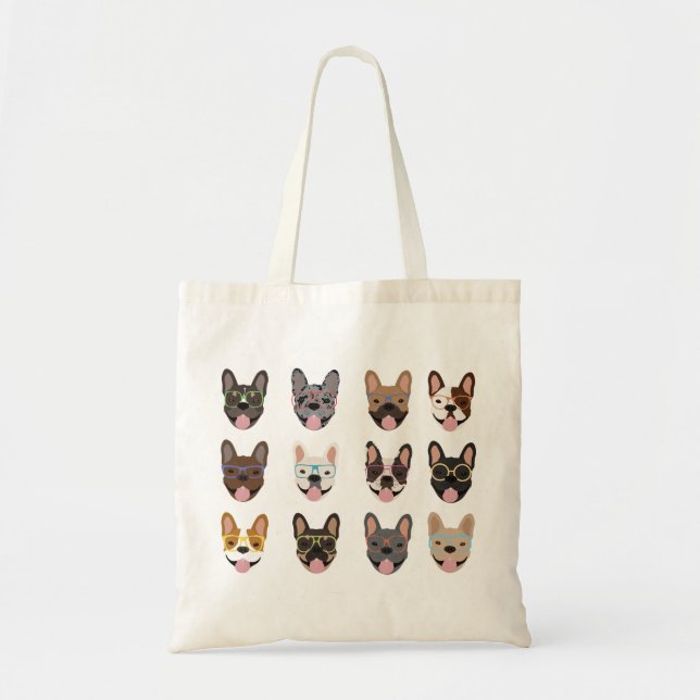 Cute French Bulldogs Wearing Glasses Tote Bag (Front)