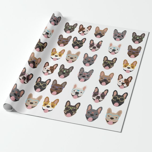 Cute French Bulldogs Wearing Glasses Wrapping Paper (Unrolled)