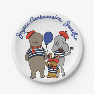 Cute French Cartoon Animals Personalizd Birthday Paper Plate