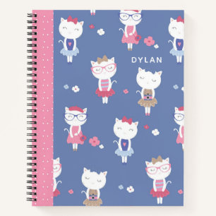 Cute French Cats Pattern Blue Personalised Sketch Notebook
