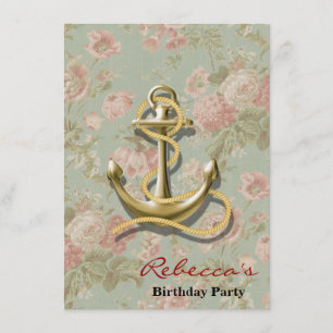 cute french country floral girly nautical anchor invitation