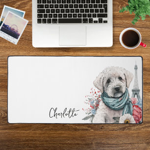 Cute French Dog Red White Blue Eiffel Tower Paris Desk Mat