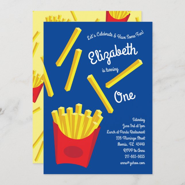 Cute French Frie Kids 1st Birthday Party Fast Food Invitation (Front/Back)