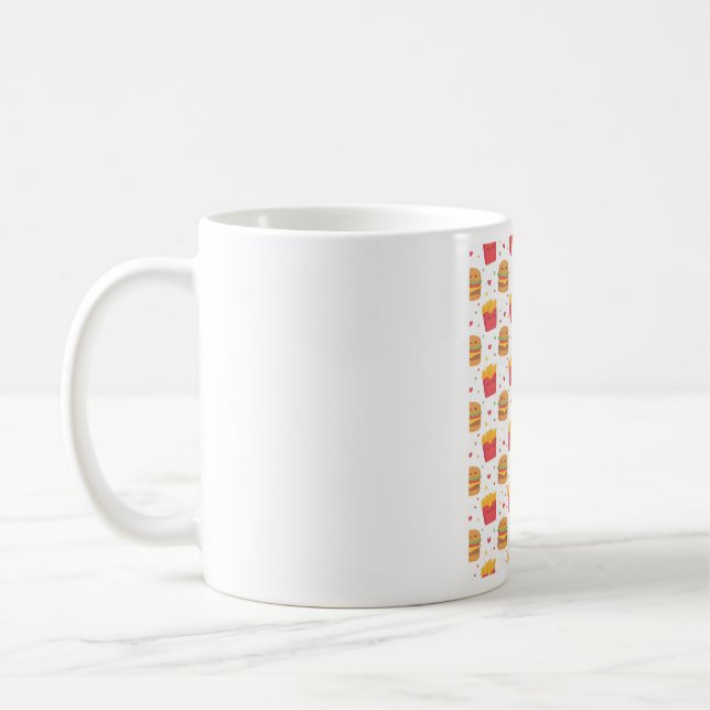 Cute French Fries And Burger Fast Food Pattern Coffee Mug (Left)