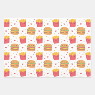 Cute French Fries and Burger Pattern Wrapping Paper Sheet