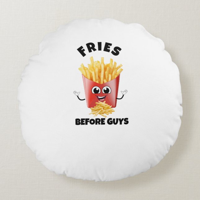 Cute French Fries Cartoon Hoodie & Tee –Funny Food Round Cushion (Front)