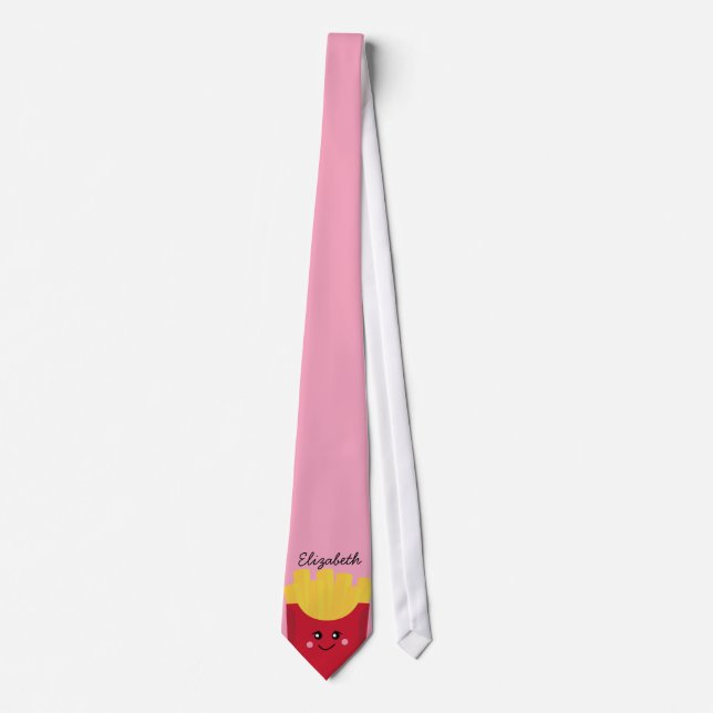 cute french fry with pink background tie (Front)