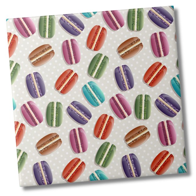 Cute French Macaron Pattern Ceramic Tile (Colorful Cute Trendy French Macaron Cookie Pattern Ceramic Tile)