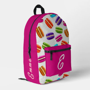 Cute French Macaron Pattern Custom Monogram Name Printed Backpack