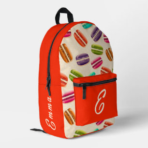 Cute French Macaron Pattern Custom Monogram Name Printed Backpack