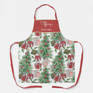Cute, French Pink, Red, and Soft Green Trees Apron