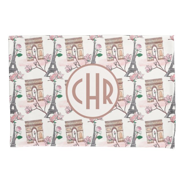 Cute French Theme Monogram | France Landmarks Pillowcase (Front)