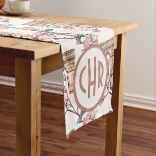 Cute French Theme Monogram France Landmarks Short Table Runner
