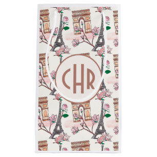 Cute French Theme Monogram France Landmarks Small Gift Bag