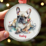 Cute Frenchie French Bulldog Christmas Ornament<br><div class="desc">Cute French Bulldog Christmas ornament for your Frenchie! Original watercolor art by Nicole. Personalise with a custom name.</div>
