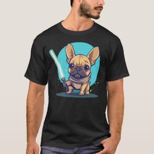 Cute Frenchie Holding Light Laser Saber Sword Dog T-Shirt