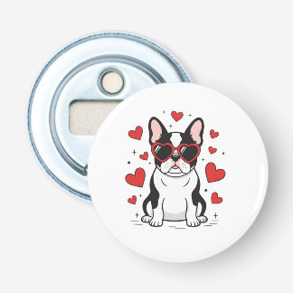 Cute Frenchie in Love Heart Sunglasses Illustratio Bottle Opener