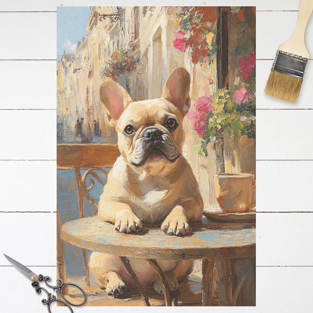 Cute Frenchie Paris Cafe Painting Decoupage Tissue Paper (Creator Uploaded)