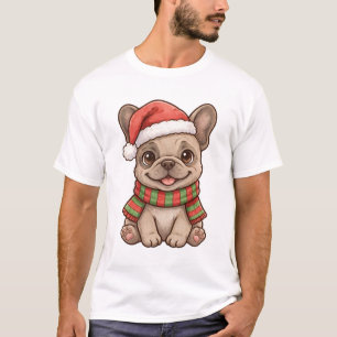 Cute Frenchie Santa Hat Christmas Scarf T-Shirt