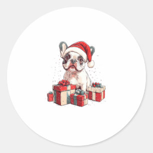 Cute Frenchie Santa Hat Funny Christmas French Bul Classic Round Sticker