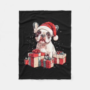 Cute Frenchie Santa Hat Funny Christmas French Bul Fleece Blanket