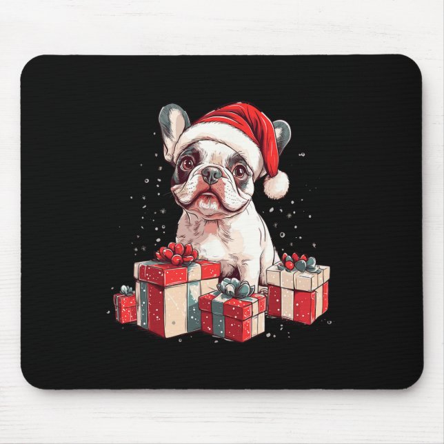 Cute Frenchie Santa Hat Funny Christmas French Bul Mouse Pad (Front)