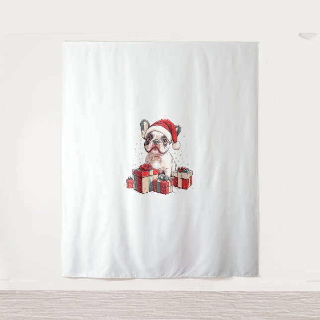 Cute Frenchie Santa Hat Funny Christmas French Bul Tapestry (Front)
