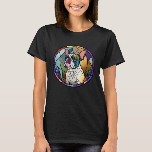 Cute Frenchie Stained Glass Window French Bulldog T-Shirt (Front)