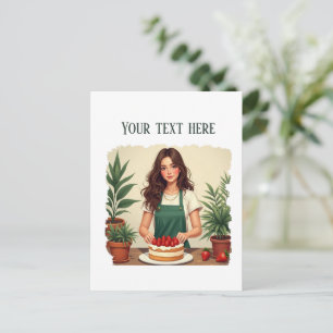 Cute fresh strawberry cake bakery postcard