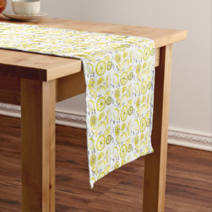 Cute Fresh Summer Lemon Citrus Doodle Yellow Short Table Runner