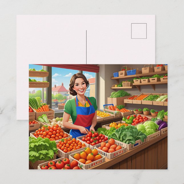 Cute fresh vegetables vendors  postcard (Front/Back)