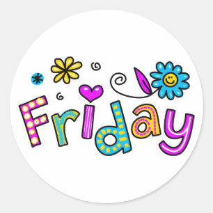 Cute Friday Week Day Greeting Text Expression Classic Round Sticker