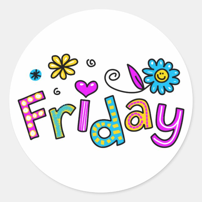Cute Friday Week Day Greeting Text Expression Classic Round Sticker (Front)