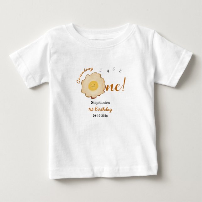 Cute Fried Egg 1st Birthday Baby T-Shirt (Front)