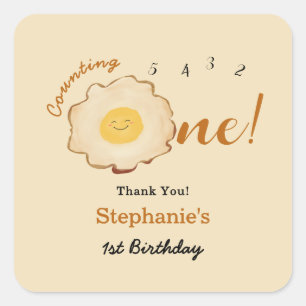 Cute Fried Egg 1st Birthday Square Sticker