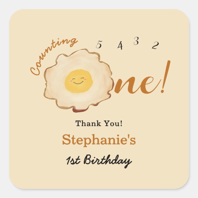 Cute Fried Egg 1st Birthday Square Sticker (Front)